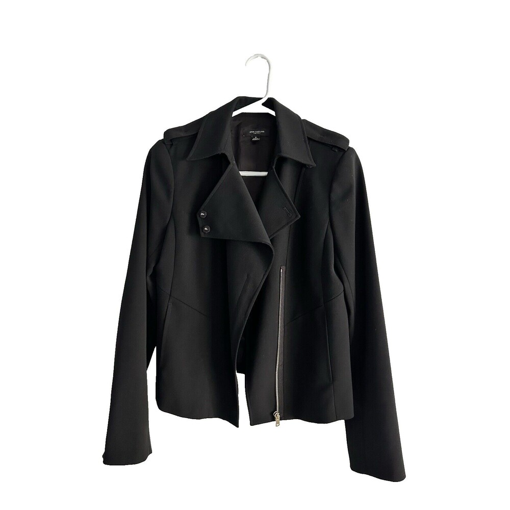 Ann Taylor Blazer Jacket Size 6 Black Side Zip Moto Biker Style Lined